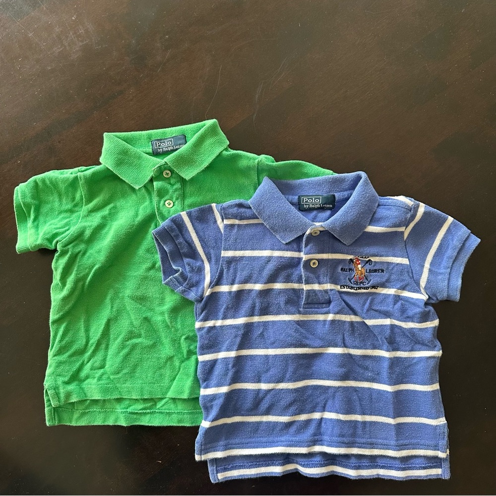 Polo by Ralph Lauren Baby Green and Blue Striped Polo Shirts (set of 2)